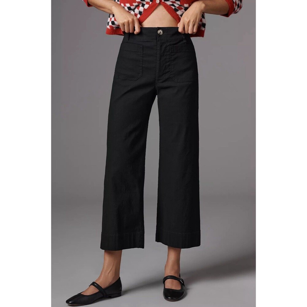 Maeve Pants Womens 34 Black Linen Blend The Colette High Rise Wide Leg Trousers